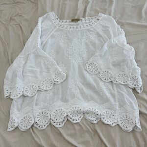 Democracy White Eyelet Lace Blouse Size S EUC